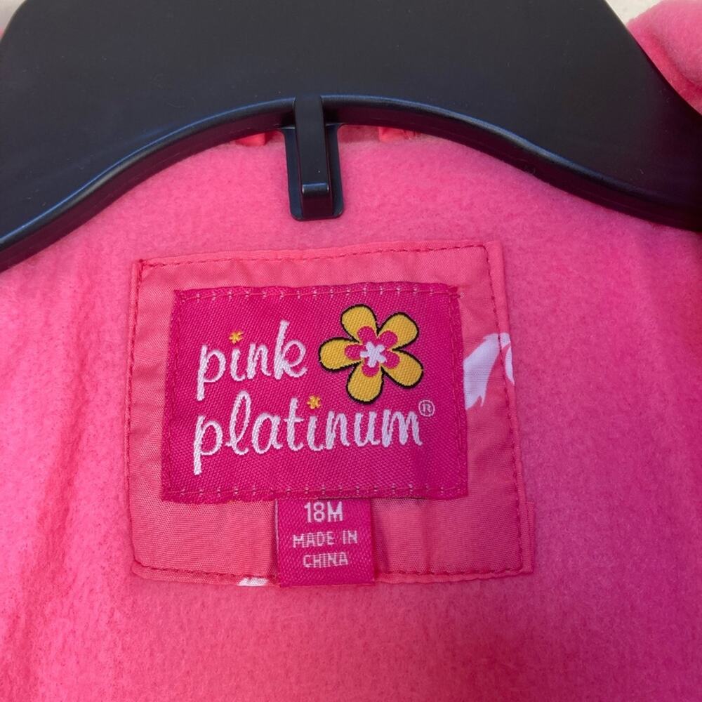 Pink Platinum Pink Unicorn Girls Winter Coat Size 18 Month Zip Up with Hood - Picture 3 of 6